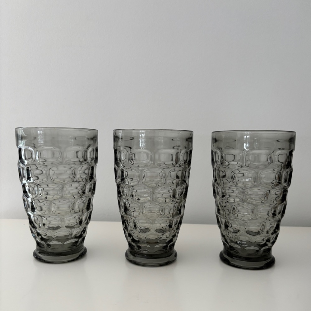 Vintage 70’s Smokey Gray Set of 3 Glasses